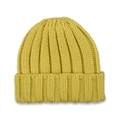 Close-up of mustard yellow thick ribbed knit beanie showing textured warm fabric detail - Yellow
