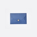 Blue pearlescent mini envelope with a wavy flap and a golden heart seal on white background - Pearlescent Lake Blue