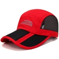 Red and black foldable mesh baseball cap with mountain embroidery for outdoor sun protection - Adjustable / Red