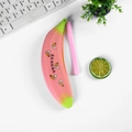 Pink banana-shaped silicone pencil case with 'BANANA' print and portable handle - Banana Pink