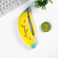 Cute yellow banana silicone pencil case with wrist strap and green details - Banana Yellow