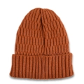 Deep orange ribbed knit beanie for winter featuring a classic wide folded cuff design - Caramel color
