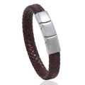 Pulsera de cuero trenzado marrón oscuro para hombre con cierre magnético de acero cepillado - Marrón Oscuro