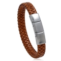 Pulsera de cuero trenzado marrón para hombre con cierre magnético de acero inoxidable - Tostado