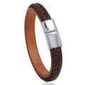 Geflochtenes braunes Lederarmband mit poliertem silbernem Magnetverschluss-Design - 20.5CM / Naturfarben