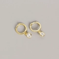 S925 sterling silver hoop earrings with gold finish and round zircon pendants - 925 Silver / Gold