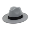 Classic light grey wool felt Panama fedora hat with black grosgrain ribbon for men and women - Adjustable / Light Gray