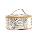 Weiße Kosmetiktasche mit goldenem Leopardenmuster und goldenen Griffen für Make-up - Weiß