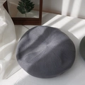 Sweet grey knitted candy color beret hat for women with detailed radial texture - M (56-58cm) / Gray