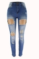 Jeans blu a vita alta con strappi usurati e vestibilità aderente effetto modellante - XL / Azzurro