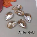 Set of six amber gold faceted teardrop crystal pendants for DIY jewelry making - 9x16mm / Amber Gold