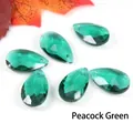 Peacock green faceted teardrop crystal beads set of 6 for DIY jewelry making - 13x22mm / Malachite green