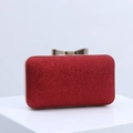 Elegant deep red pleated evening clutch with sparkling finish and gold bow clasp - Red