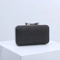 Sparkling black glitter evening clutch bag with elegant silver bow knot clasp closure - Black and Gray