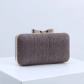 Sparkling dark gray evening clutch with pleated glitter texture and gold bow clasp - Fuschia
