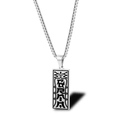Collana con ciondolo rettangolare in acciaio inossidabile argento e rune taoiste per uomo e donna - Argento (Lunghezza catena 60cm)