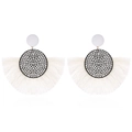 Boucles d'oreilles bohèmes en forme d'éventail avec disque noir et cristaux blancs - Blanc Cassé