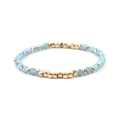 Blue faceted crystal bead bracelet with golden metal cube beads and elastic cord - Blue + Gold