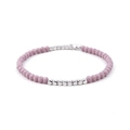 Elastic beaded bracelet with pink faceted crystals and silver metallic round beads - Purple + Silver Beads