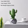 Pink flowering green cactus in gray geometric pot with Pink text, 15cm height - Green Small Pillar