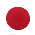 Top down view of red wool beret showing classic round shape and top stem detail - One Size / Red