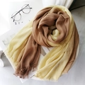Linen cotton gradient scarf in brown and beige with tassel edges for women - Light Yellow + Khaki