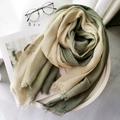Linen blend gradient scarf in beige and army green with elegant fringe details - Avocado + Light Yellow