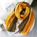Linen cotton gradient scarf in yellow and olive green with elegant tassel edges - Ginger Yellow + Dark Green