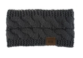 Detailed knit texture and brown leather label on dark grey winter headband - Dark Gray