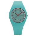 Mint green Geneva silicone quartz watch for women with red hands on white background - Fruit Green