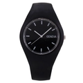 Fashion Geneva quartz watch with black silicone strap and black dial for women - Black