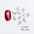 Silver alloy nail art charms featuring angel cross designs with high-gloss white rhinestones - Angel Cross Combination Style (2201)