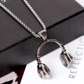 Silver punk headphone pendant made of vintage textured stainless steel for men - Headphone Style