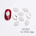 Silver flower nail art charms with white pearls in a rhombus shape, style LF2224 - Silver Pearl Rhombus Style (2224)
