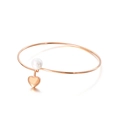 Bracciale rigido sottile oro rosa con cuore e perla bianca, finitura lucida elegante - Oro Rosa (KB112408-K)