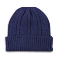 Detailed view of dark blue ribbed knit beanie showing thick wool texture and folded cuff - Navy Blue