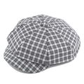 Retro black and white plaid newsboy hat with octagonal crown and textured fabric - 58cm / Grey Grid