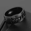 Anillo giratorio de acero inoxidable negro con cadena y números romanos grabados - US 8 / Negro