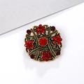 Vintage style round bronze brooch set with sparkling red crystals and floral patterns - Vintage Round - Red Rhinestone (XD636-4)