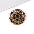 Vintage round alloy brooch with purple rhinestones on antique bronze floral base - Hollow Filigree - Purple Crystal (XD630-4)