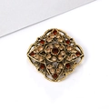 Vintage rhombus brooch with champagne and deep red rhinestones on bronze alloy base - Rhombus Geometric - Dark Red Rhinestone (XD632-4)