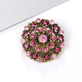 Vintage bronze round brooch with pink crystals and intricate floral openwork pattern - Vintage Floral - Pink Crystal (XD629-4)