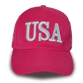 Détail de la broderie 3D USA blanche sur une casquette de baseball rose vif avec tissu - Rose-USA 45
