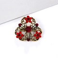 Golden filigree brooch with red rhinestones in a vintage floral three-petal design - Hollow Filigree - Red Rhinestone (XD5450-1)