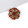 Bronze flower brooch with red rhinestones and hollow petal design on white base - Red Rhinestone - Bronze Flower (XD5452-4)