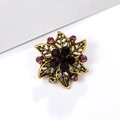 Golden flower brooch with deep purple and light purple rhinestones on a white background - Gold Flower - Purple Rhinestone (XD5463-4)
