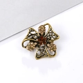 Vintage bronze flower brooch with amber rhinestones on a white background display - Four-Petal Flower - Amber Rhinestone (XD5461-1)