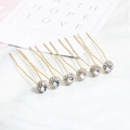 Lot de 7 épingles à cheveux de mariage dorées en U avec boules de strass scintillants - Doré