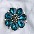 Blue crystal and white pearl flower brooch with black alloy base for women accessories - Sapphire Blue