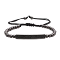 Bracciale regolabile in perline nere con barra rettangolare con zirconi micro-incastonati - Nero Zirconia Nera